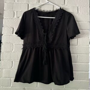 Elegant Black Lace Trim Women's Top